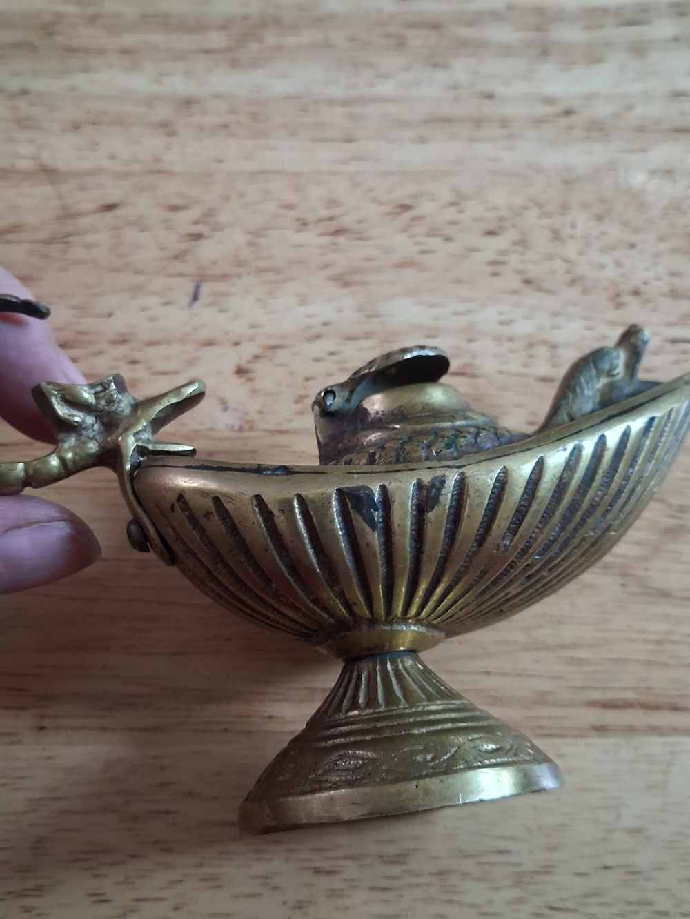 Vintage Etched Brass "Aladdin" Oil Lamp Incense Holder Fairytale Collectible